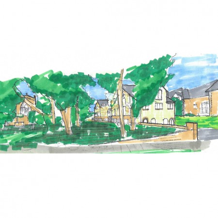Corfield almshouse south west sketch of churchyard v3
